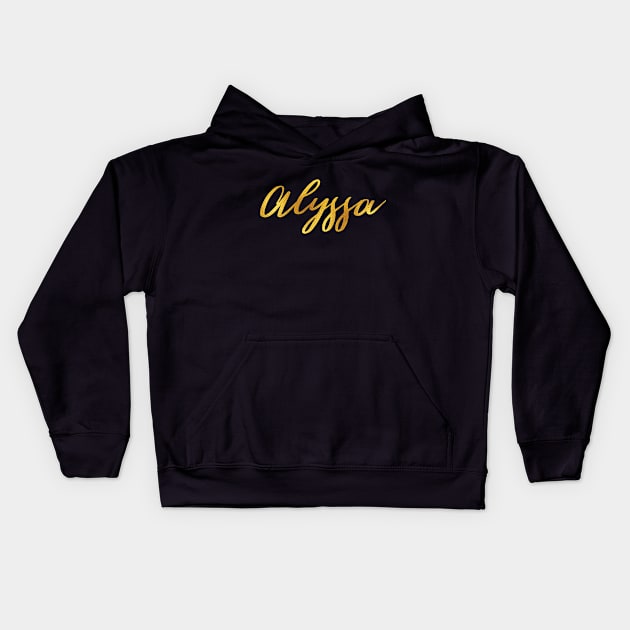 Alyssa Name Hand Lettering in Gold Letters Kids Hoodie by Pixel On Fire
